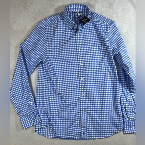NWT Vineyard Vines Small OTG On the Go Brrr Blue and White Checkered Shirt - Picture 2 of 8